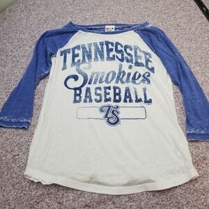 Tennessee Smokies Womens V Neck Shirt Blue Large L Baseball Cotton